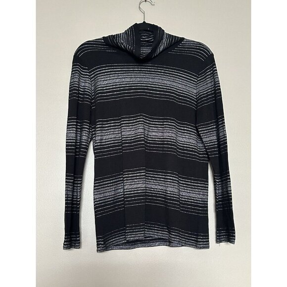 Talbots Top Womens Medium Black Silver Gray Striped Turtleneck Sweater Metallic - Picture 1 of 6
